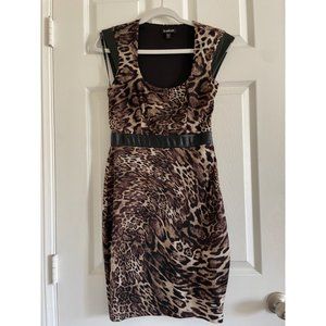 Bebe structured leopard print midi dress